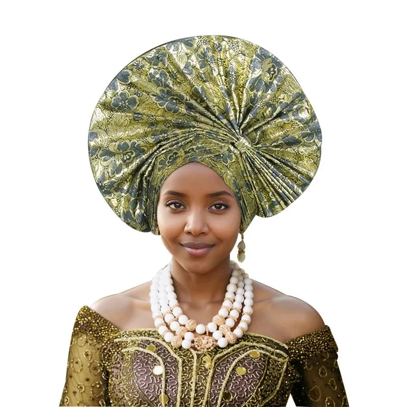 Exaggerated Fan-shaped Auto Gele Alrady Made Headtie for Women African Lady Headwraps Wedding Party Head Ties Female Turban Cap