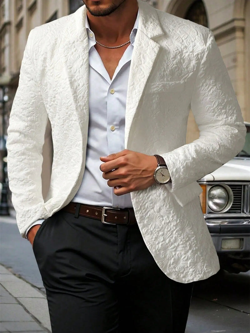 Men's White Business Suits For Casual Party Elegant Jacquard Suits Top High Quality Solid Clothes Basic Pocket Jacket