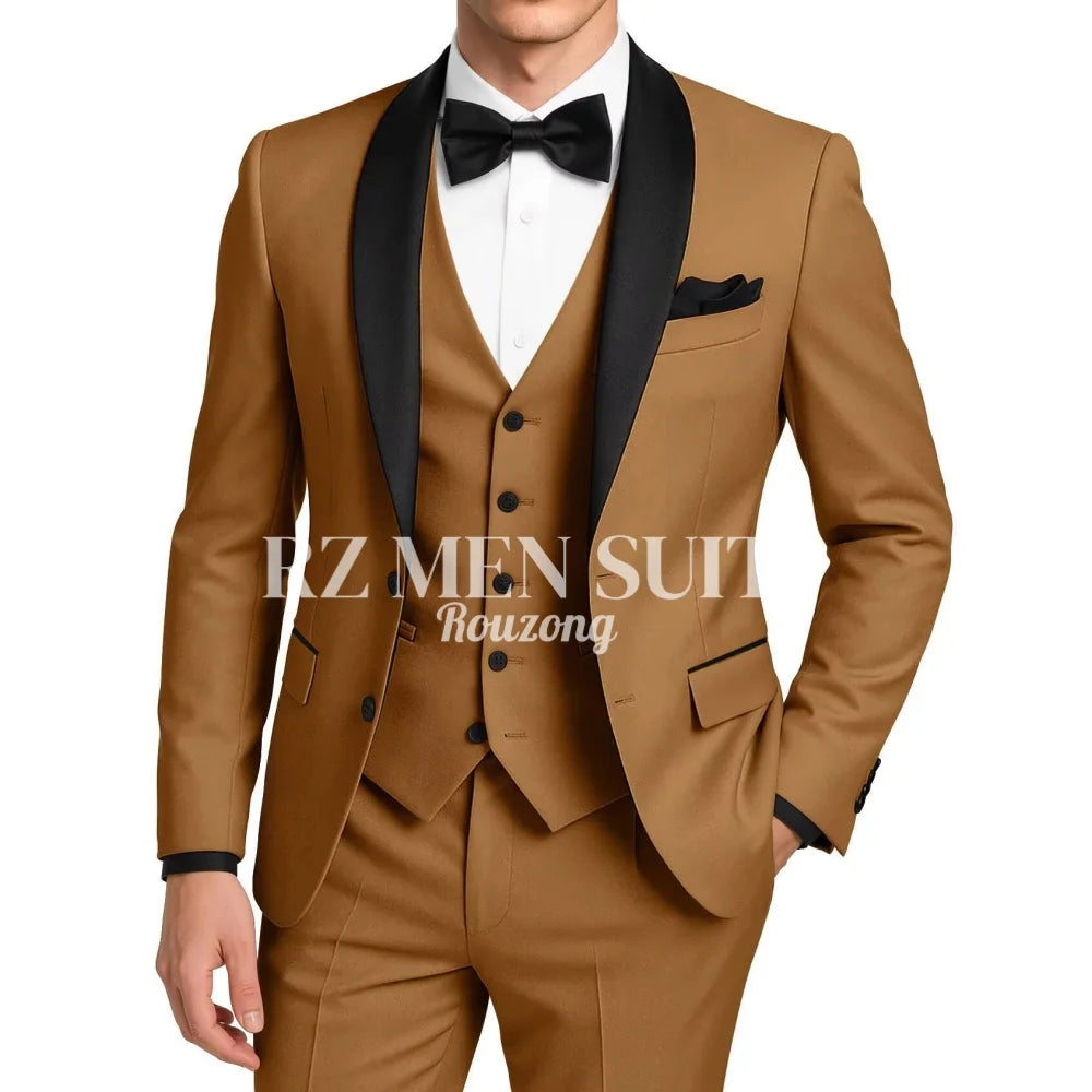 Mens 3 Piece Tuxedo Suit Slim Fit Suits for Men Two Button Wedding Prom Tuxedo Shawl Lapel Blazer Vest Pants Set costumes hommes