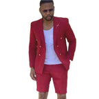 Men's Suits Summer Red Blazer Double Breasted Men With Short Pant Wedding Groom Prom Party Terno Masculino For Man Jacket