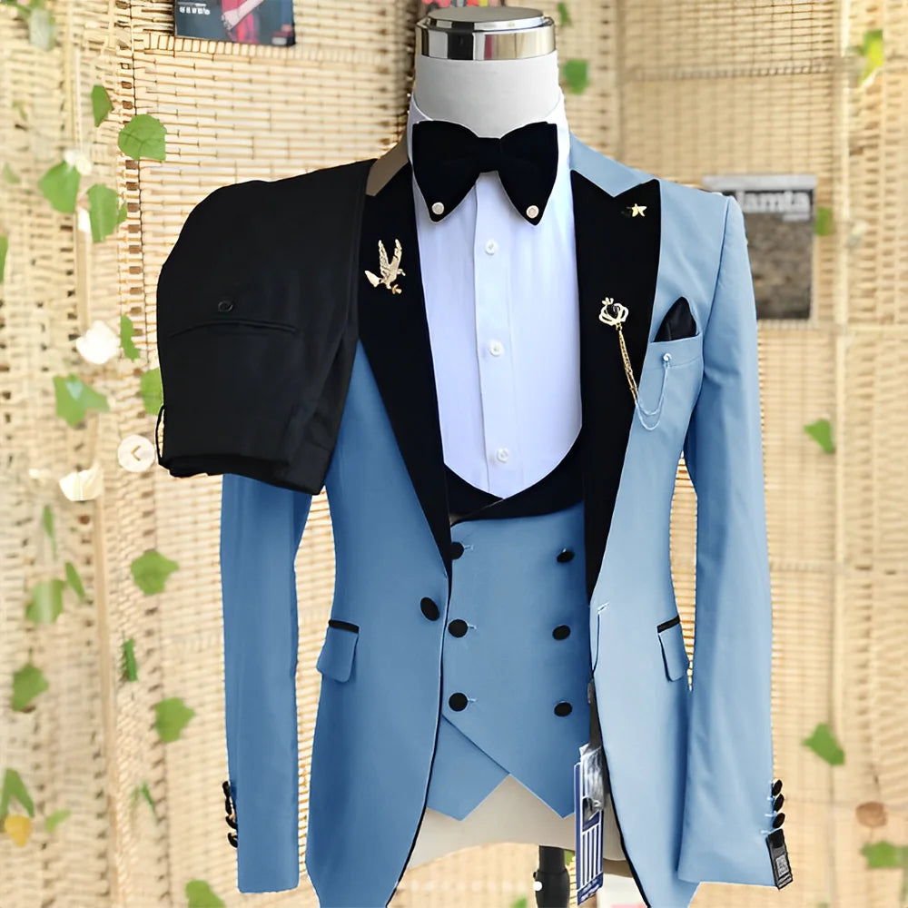 Wedding Men's 3-piece Suit Set (Jacket Pants Vest) Groom Tuxedo Formal Blazer Elegant Suit for Men