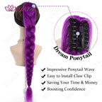 Synthetic Long Braided Purple Hair Ponytail Extensions Rumi Hairstyle Claw Clip Hair Wig for Women or Kids Costume for Chritmas