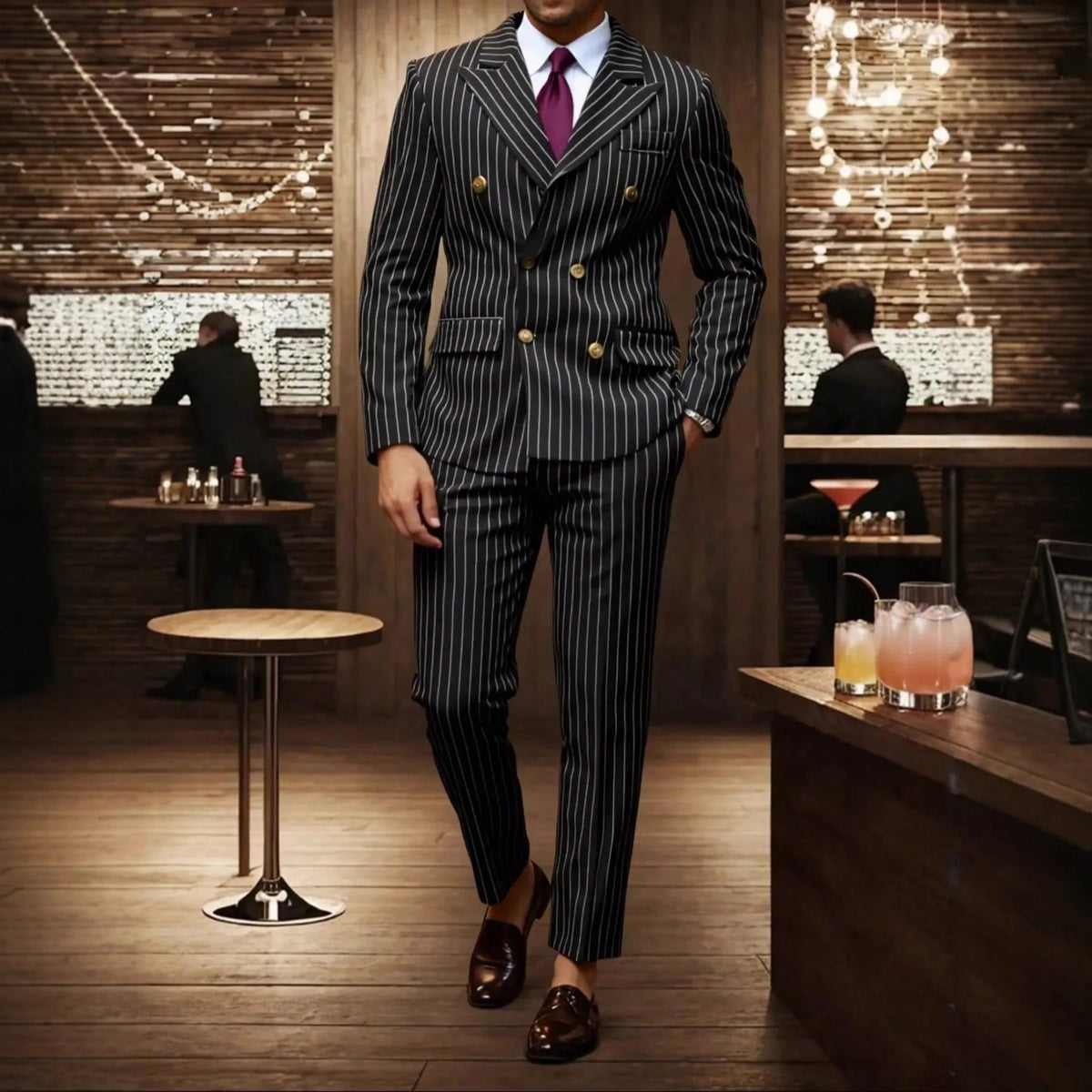 High-quality European and American Men's Clothing, Formal Suits with Stripes, Trousers for Business, Formal Dinners, Weddings