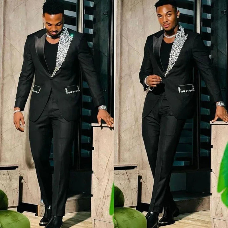 Men Suits 2 Piece Peaked Lapel Double Breasted Fashion Prom Suits Slim Fit Blazer Sets Brown Plaid Mens Wedding Wear Coat+Pant