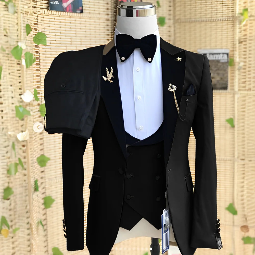 Wedding Men's 3-piece Suit Set (Jacket Pants Vest) Groom Tuxedo Formal Blazer Elegant Suit for Men