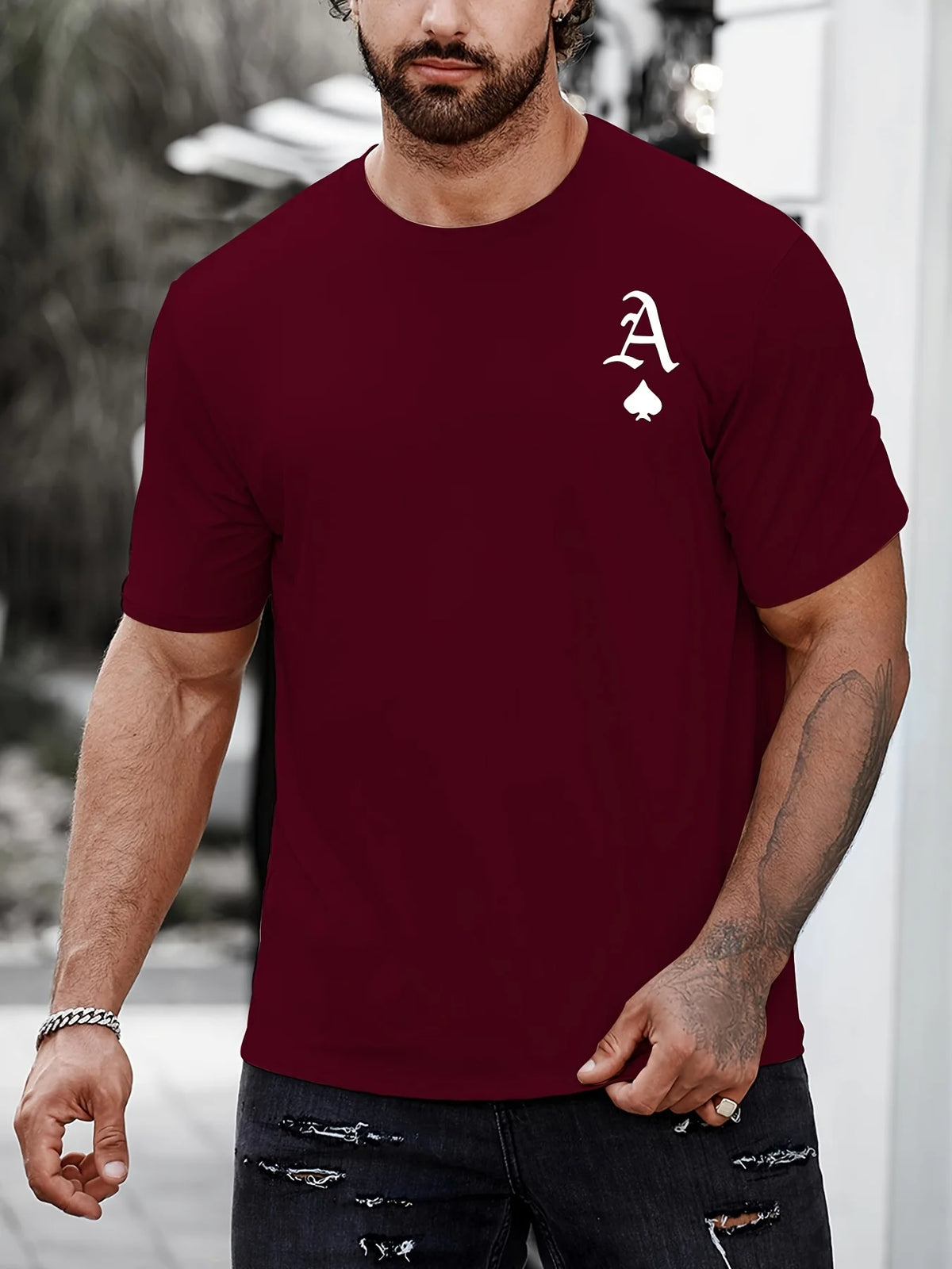 T Shirt for Man Men's Black and Golden Casual T-shirt Printed with "King" Crown + Arm Pattern Clothing Light Luxury Personality